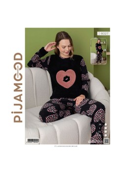 Pijama flaușată neagră cu inimioară 6027
